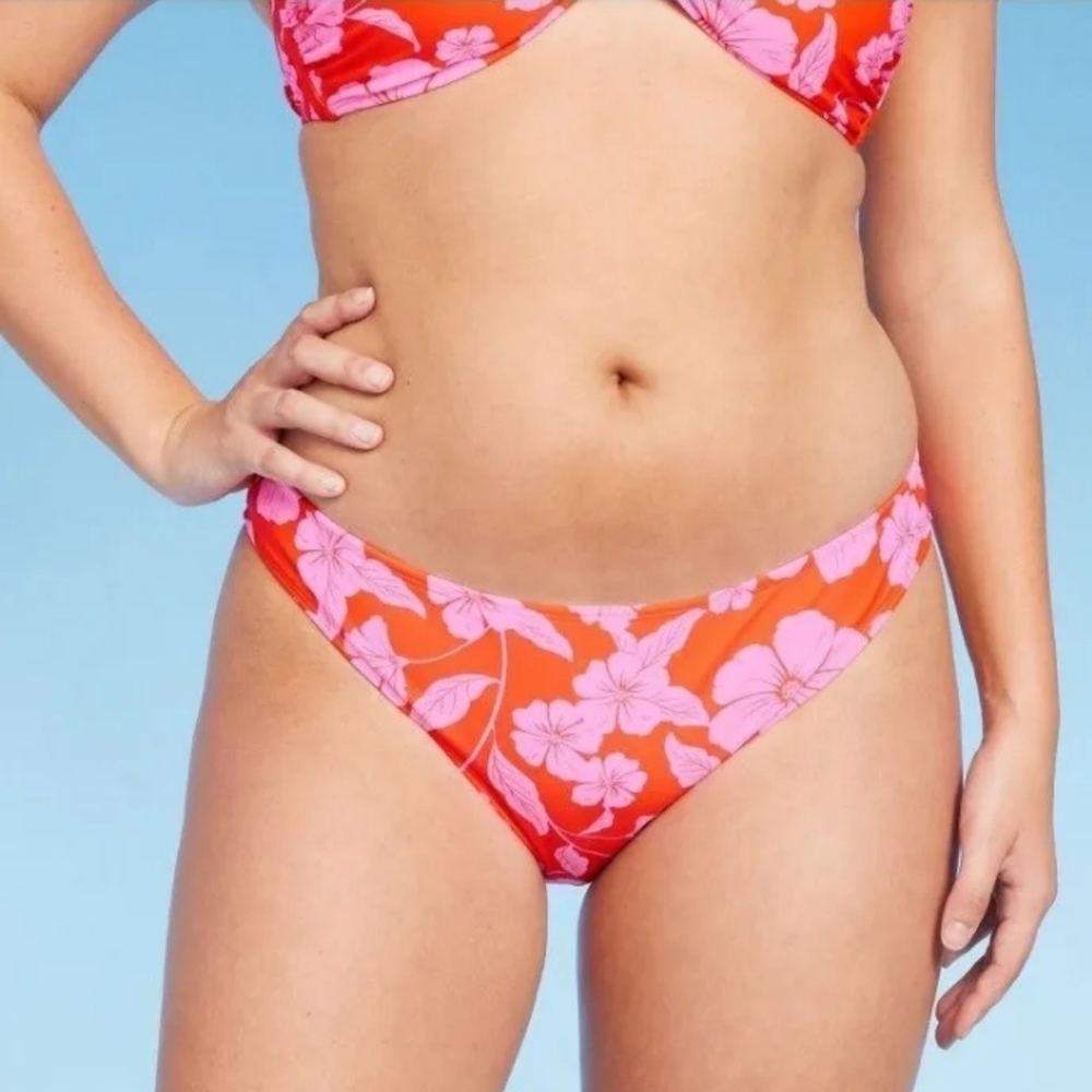 WILD Fable Low-Rise / high rise full coverage Bikini Bottom Orange/Pink Tropical